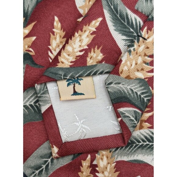 TOMMY BAHAMA Tie Men's 100% Silk Yellow Red Green Floral Trees Leaves Hand Made - Picture 6 of 9